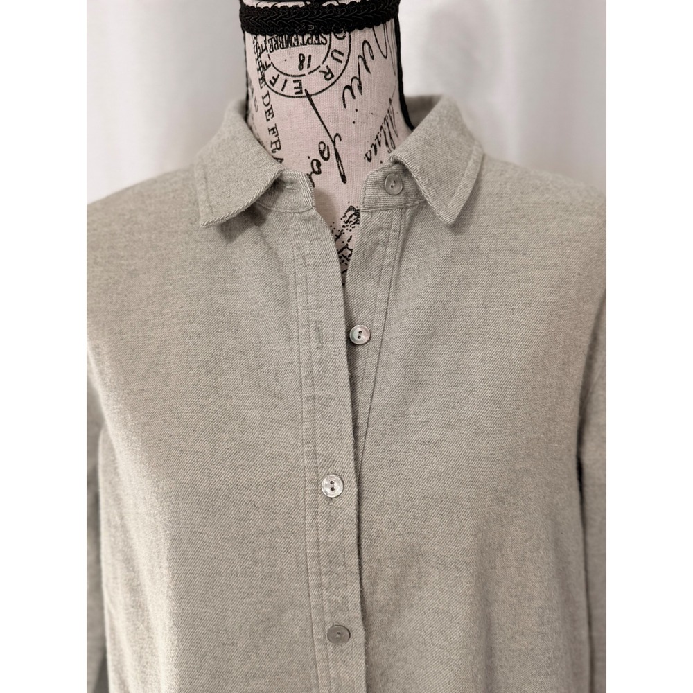 Eileen Fisher Gray Organic Cotton Flannel Button Down Tunic Shirt Medium